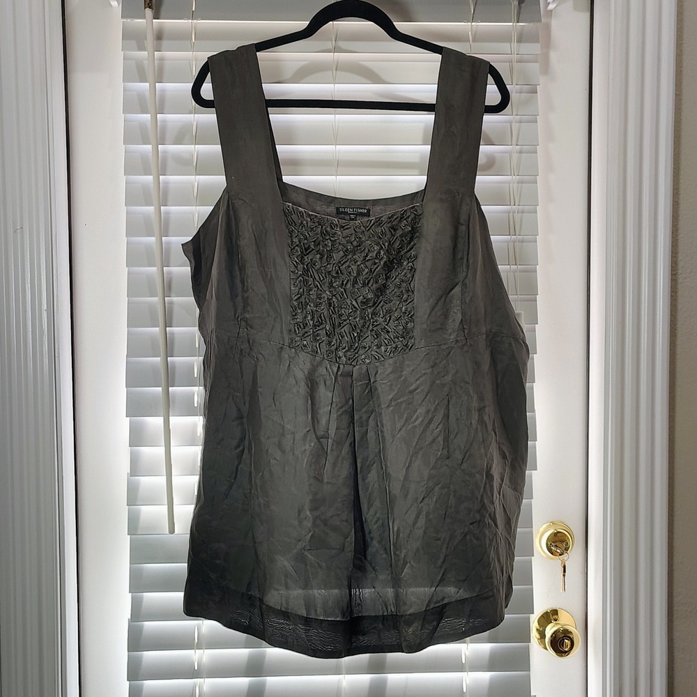 Eileen Fisher Silk Top Womens 2X Sleeveless Whimsigoth Fairy Grunge Dainty Gray